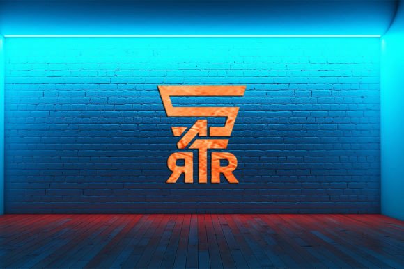 Download Blue Brick Wall Logo Mockup_livingroom - Wall logo Collection
