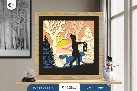 Download Girl and a Dog in Winter Forest 3D SVG - Winter Collection