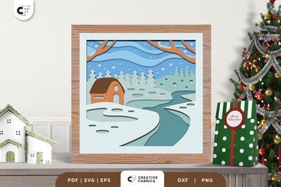 Download River in Winter Shadow Box Paper Cut - Winter Collection