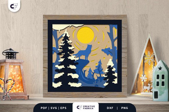 Download Wolf in the Winter Forest 3D Shadow Box - Winter Collection