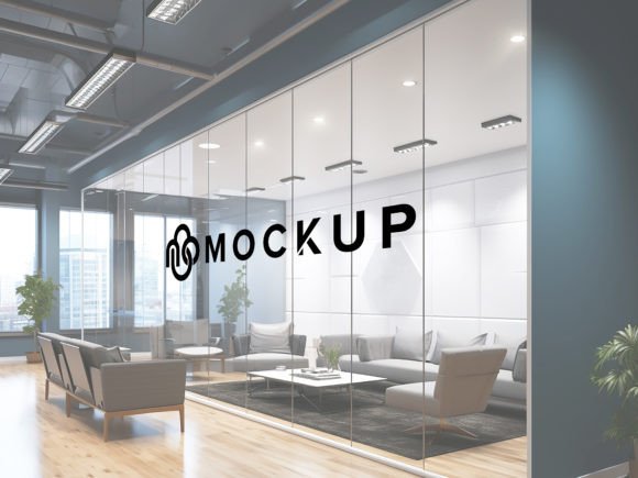 Download Office Glass Partition Wall Logo Mockup - Wall logo Collection