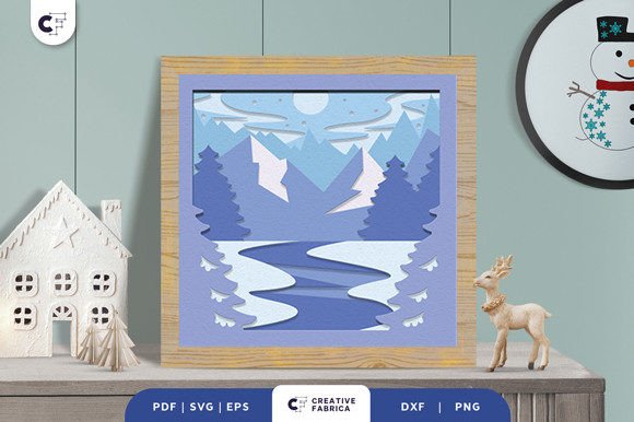 Download Winter River 3D Layered Paper Cut SVG - Winter Collection