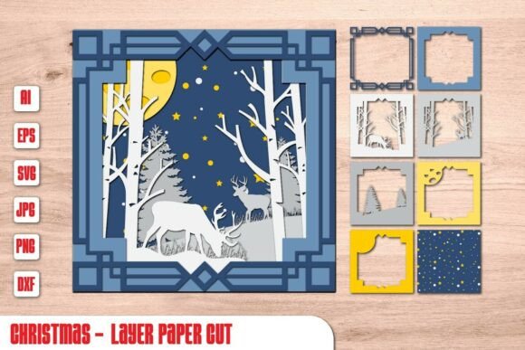 Download Winter Reindeer Scene | Layered Christmas Shadow Box - Winter Collection