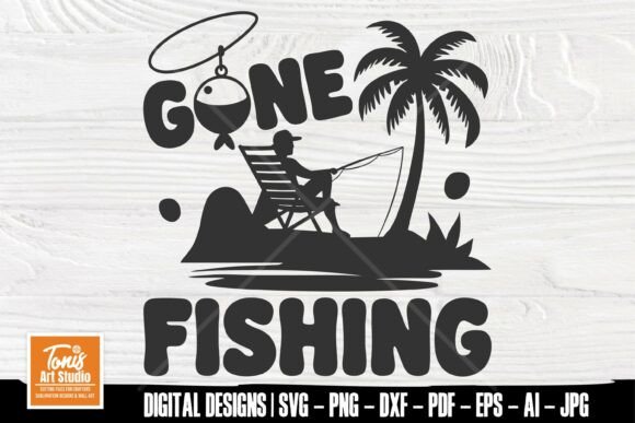 Download Gone Fishing SVG with Bobber, Palm Tree - Premium Bundle