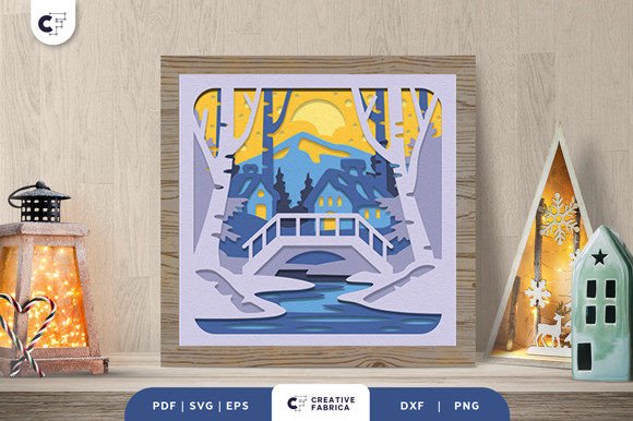 Download Frozen River in Winter Shadow Box SVG - Winter Collection