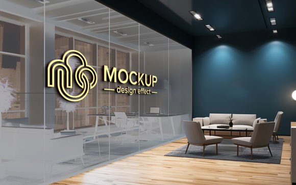 Download 3d Glass Wall Logo Mockup in Office Room - Wall logo Collection