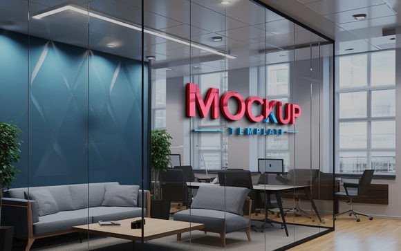 Download Realistic Office Glass Wall Logo Mockup - Wall logo Collection
