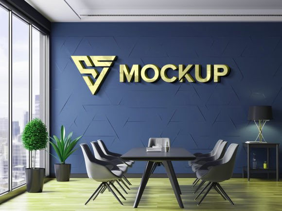 Download Office Meeting Room Wall Logo Mockup - Wall logo Collection
