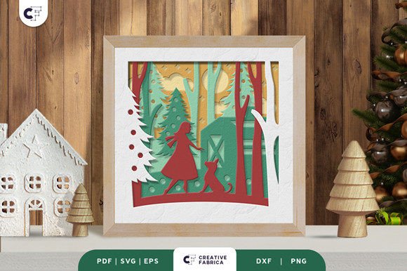 Download Woman and Winter Dog 3D Shadow Box SVG - Winter Collection
