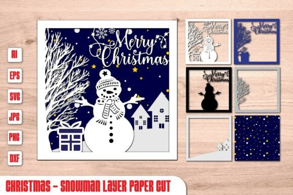Download Christmas Snowman Scene | Layered Winter Shadow Box - Winter Collection