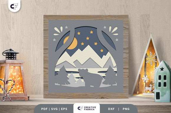 Download Bear on Winter Mountain Landscape 3D SVG - Winter Collection